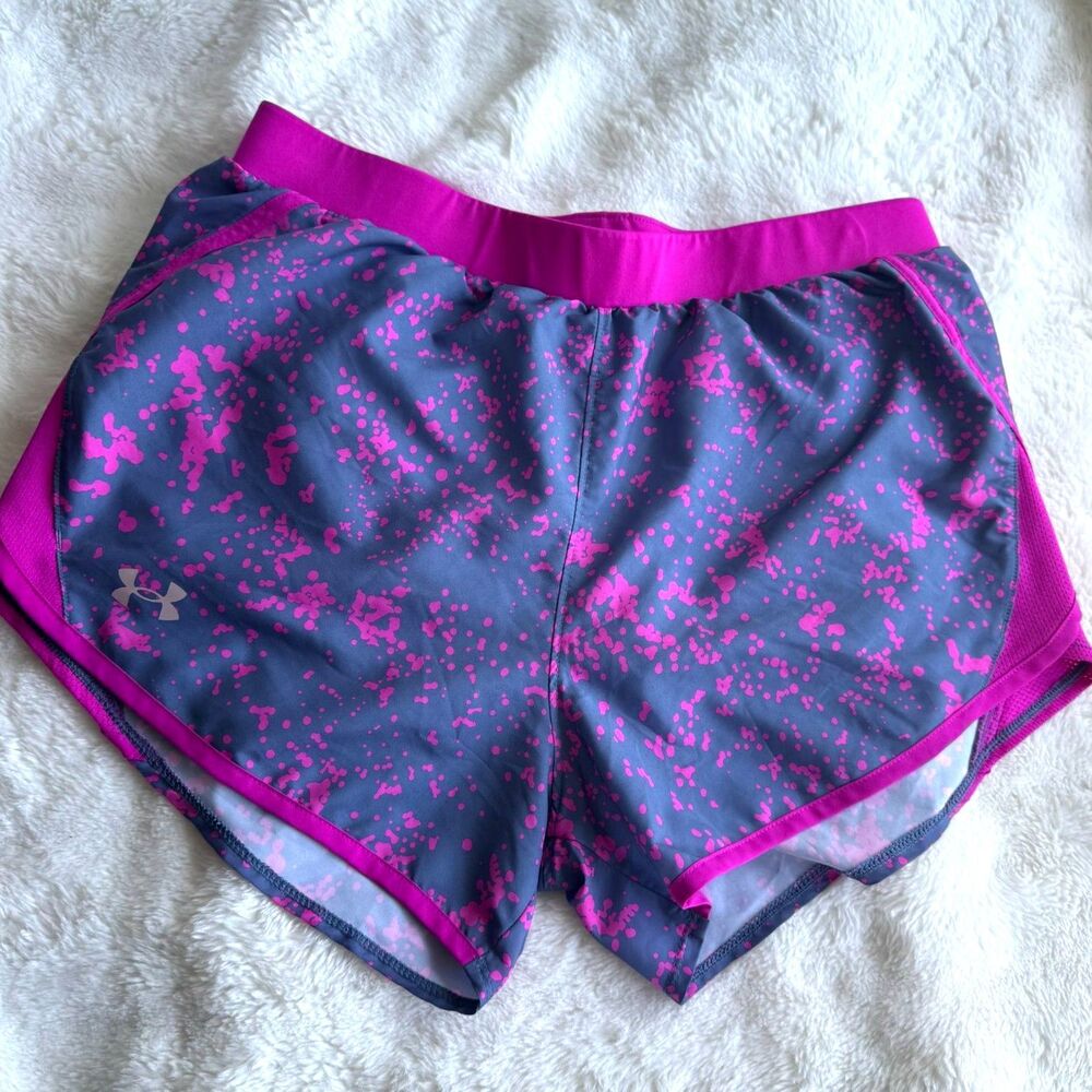 Under Armour Women's HeatGear Lined Fly By 2.0 Running Shorts, Gray/Pink Size M
